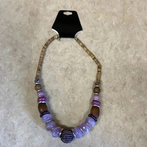 Purple and Wood Beaded Necklace